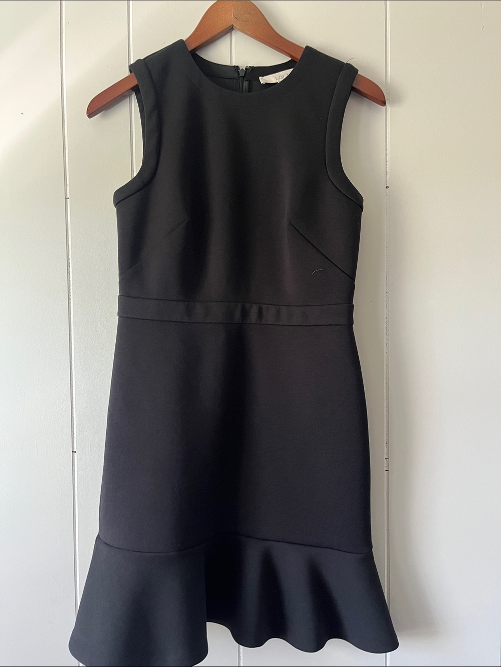 LOFT Black Sleeveless Sheath Dress with Flounce Hem